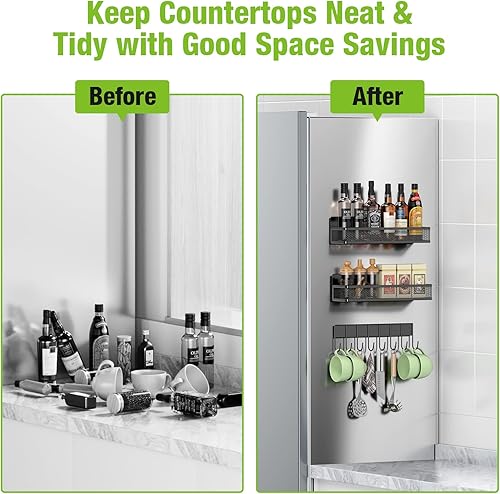 Miniatura 7 de Housmile Estante magnético para especias, paquete de 3 estantes magnéticos móviles, organizador de nevera, estantes magnéticos para organización y