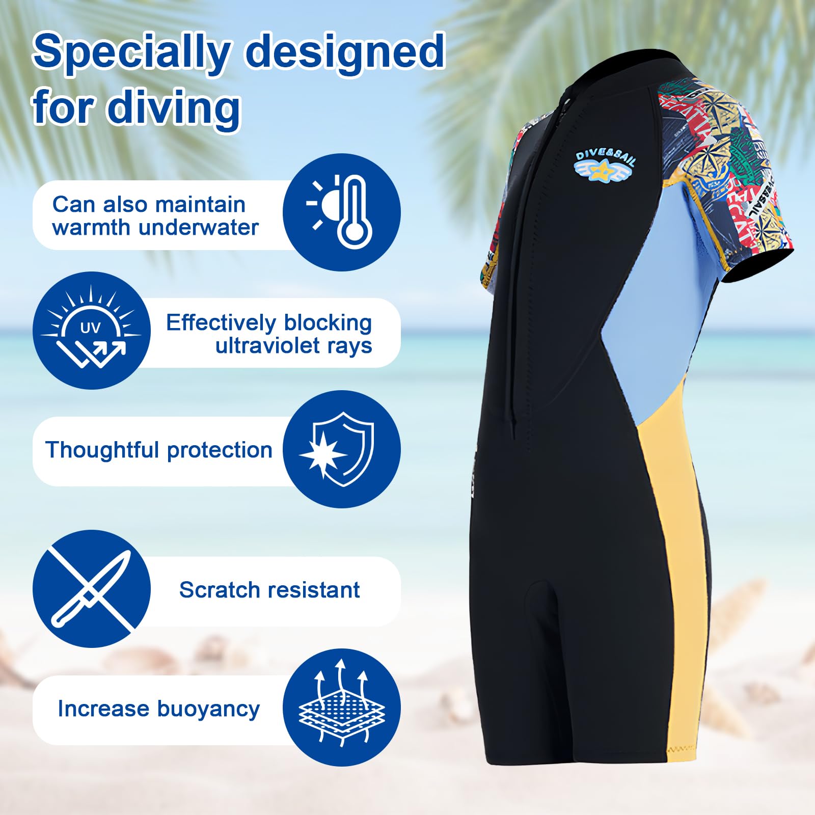 Kinder Kurzer Neoprenanzug 2.5mm Kurzärmeliger Taucheranzüge Surfen Kinder Shorty Badeanzug, Kids Schnorchelanzug Einteiler Bademode Shorty Neoprenanzuge für Schwimmen Wassersport Jungen Mädchen