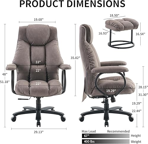 Miniatura 2 de Silla de oficina grande y alta, silla de oficina ergonómica de respaldo alto con reposabrazos acolchado, 400 libras, piel sintética (gris)