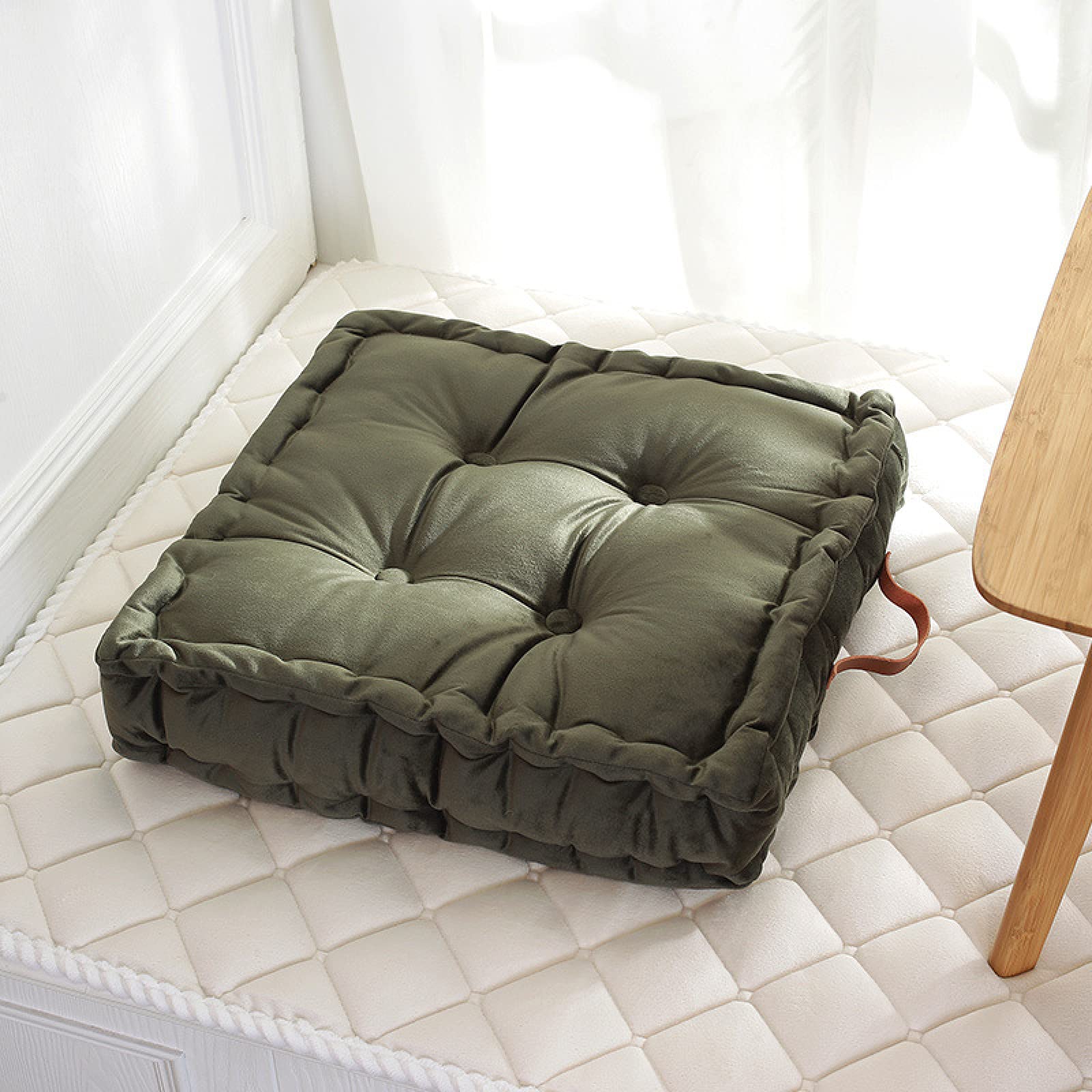 Cojines para sillas de comedor 16"x16" de terciopelo verde oliva para yoga