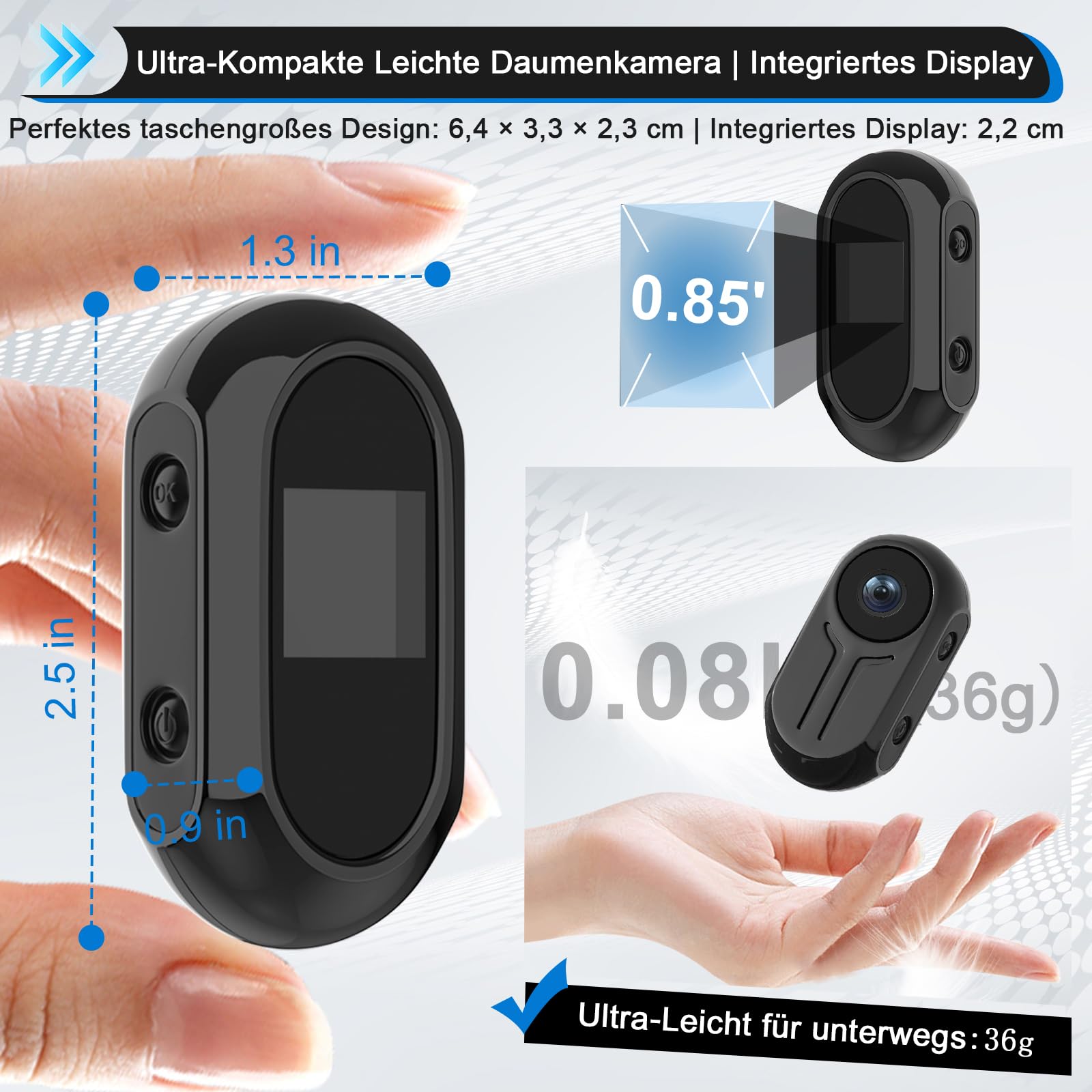 HD1080P Mini Action Cam, Tragbare Body Camera POV Vlog Camera Mini Kamera Helmkamera mit 64GB Karte, Bodycam Pocket Kamera, Kleine Körperkamera für Reisen Sport Outdoor