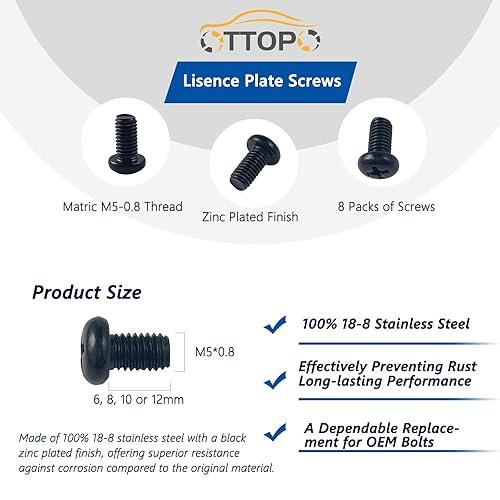 Miniatura 2 de Tornillos para matrícula trasera M5-0.031 x 0.315 in, compatibles con Tesla Model 3, Y y BMW 18-8, acero inoxidable chapado en zinc negro, paquete