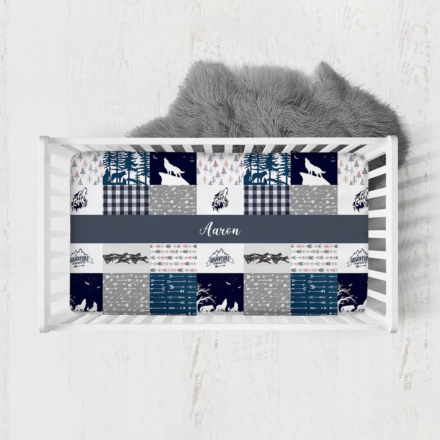 Personalized Wolf Roar Baby Crib Sheets with Name, Custom Wolf Pack Crib Mattress Sheets for Baby Girls Boys, Fitted Crib Bedding Sheets, Pack and Play Sheets, Mini Crib Sheet | Name Crib Sheets