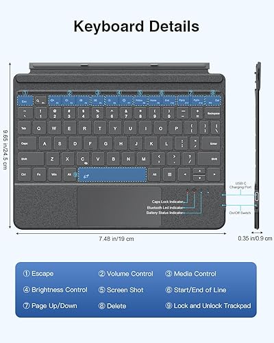 Miniatura 7 de MoKo Microsoft Surface Go Type Cover - Teclado Bluetooth inalámbrico ultradelgado ligero con cable de carga micro USB y batería recargable