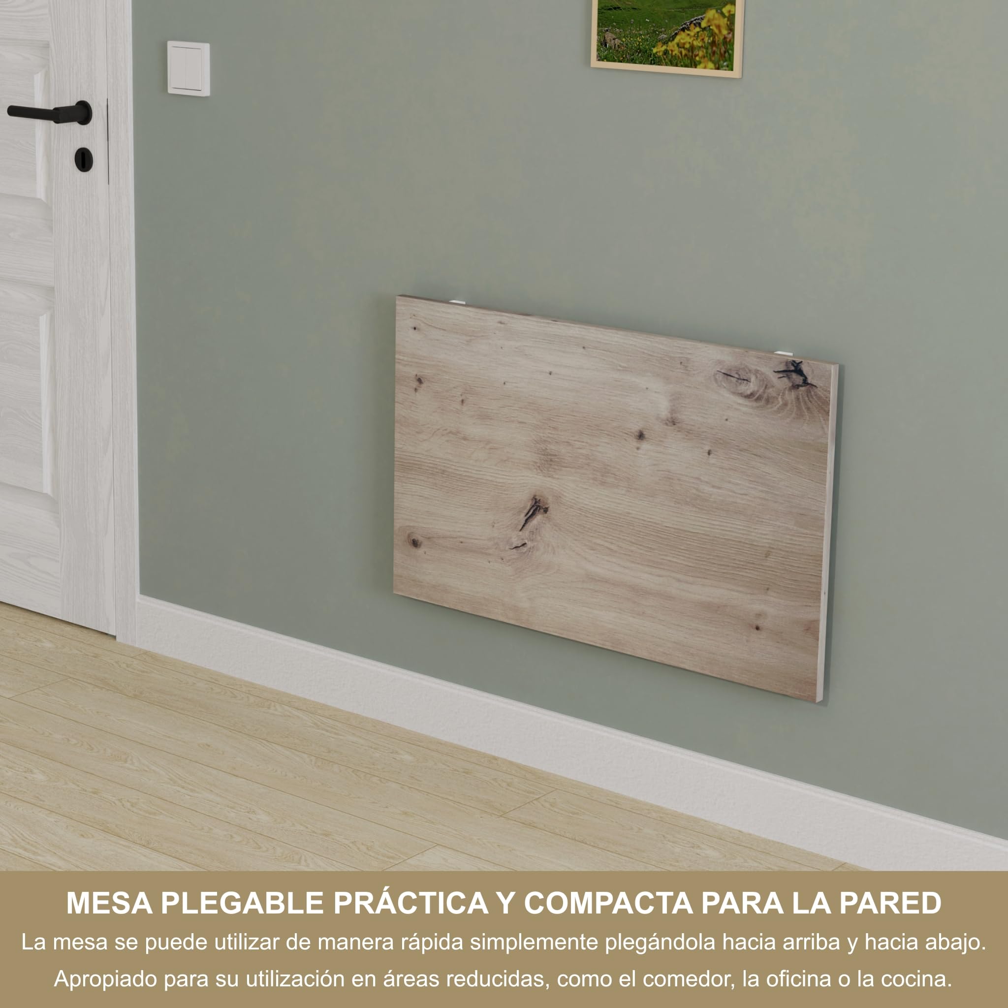 KDR Mesa Plegable de Pared 80 x 50 cm – Mesa abatible Multifuncional Ahorra Espacio, Escritorio Plegable o Mesa de Comedor para Cocina, Oficina o Estudio (Roble nudoso)