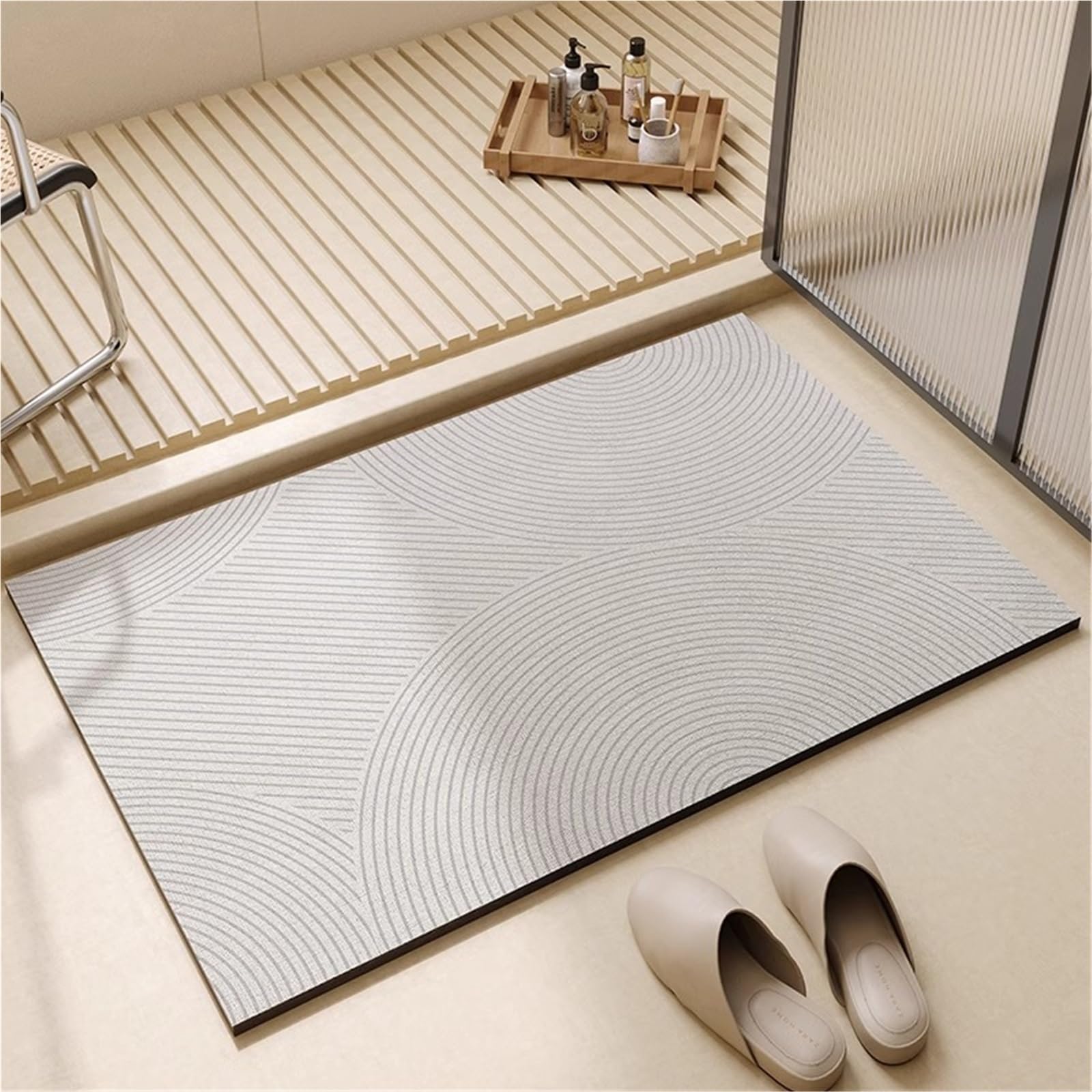 Alfombra absorbente de PVC para el baño, antideslizante, suave, diatomea, barro, color beige, alfombra decorativa minimalista (HCD1609-G-A, XL)