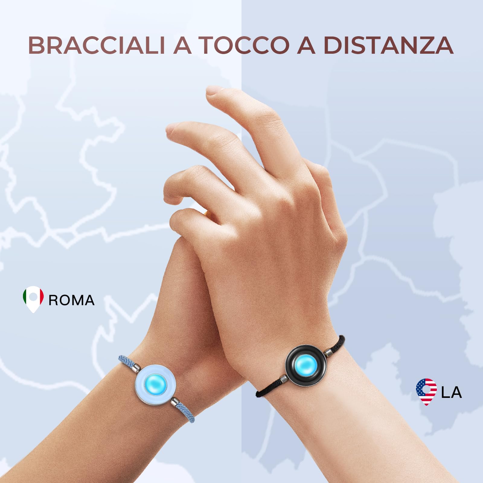 TOTWOO Braccialetti per Coppie con Collegamento Bluetooth Uno a Uno tramite App, Luci e Vibrazione al Tocco – Regalo Romantico per Relazioni a Distanza, in Acciaio Inossidabile 316