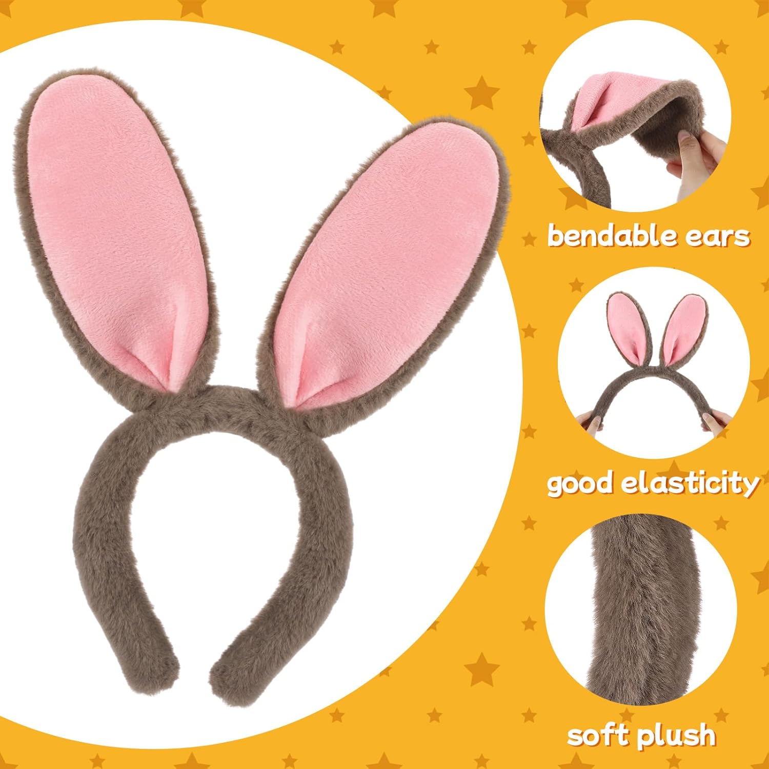 Zeyune 20 Pcs Easter Bunny Ears Headbands Grey Bunny Costume Accessories Plush Rabbit Ears Hairbands for Halloween Easter Cosplay Adults Women