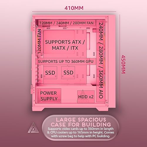 Miniatura 6 de Apevia Inspire-PK Inspire Mid Tower ATX - Funda para PC gaming con 4 ventiladores ARGB de 4.724 in, 366 modos de luz RGB, 1 panel frontal de flujo