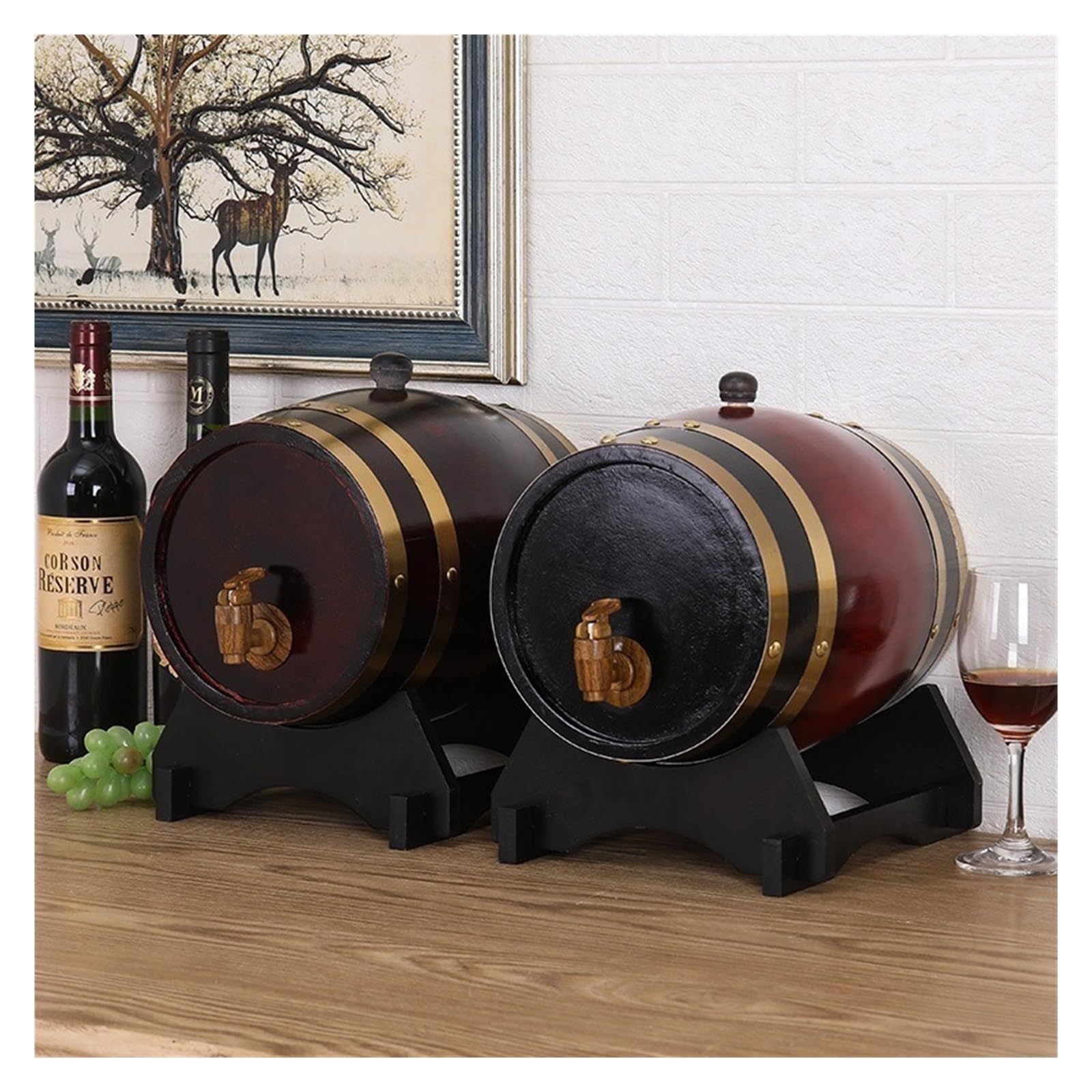 Botte di legno di rovere, per uso domestico, per vino rosso, serbatoio interno, barile per vino, barbecue, birra, vino (1,5 L)