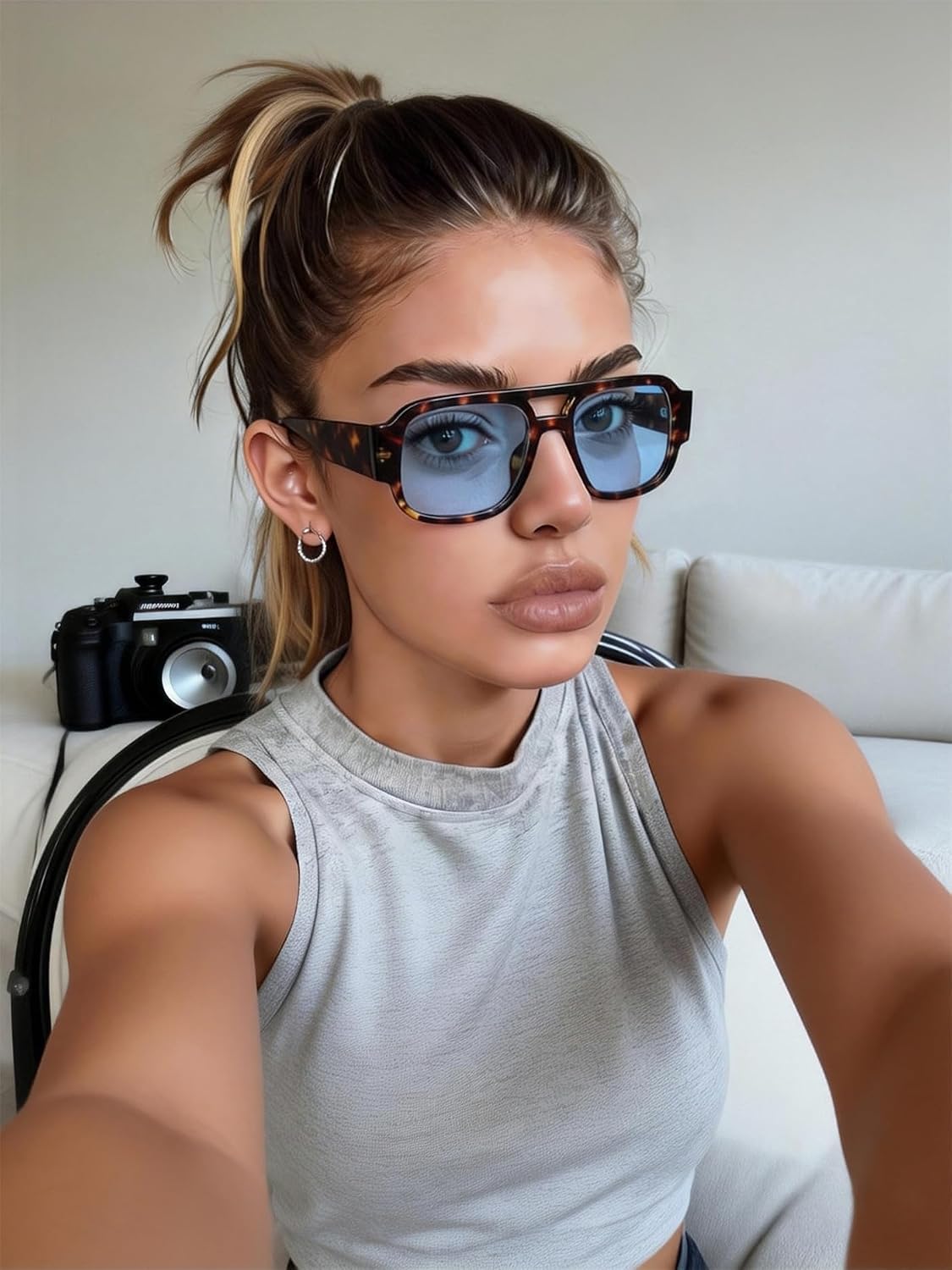 TYA Retro Oversized Aviator Sunglasses for Women Men 2026 Square Double Bridge Trendy Sun Glasses UV400 image 2