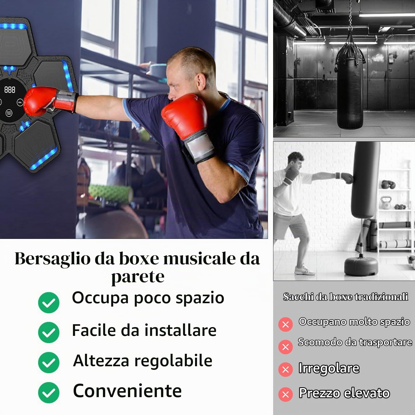 Music Boxing Machine, Boxe Musicale da Parete a LED per Adulti e Bambini Regolabile 5 Modalità Muro di Boxe e Modalità di Conteggio Musicpunch per Modellare Il Corpo Allenamento Della Forza