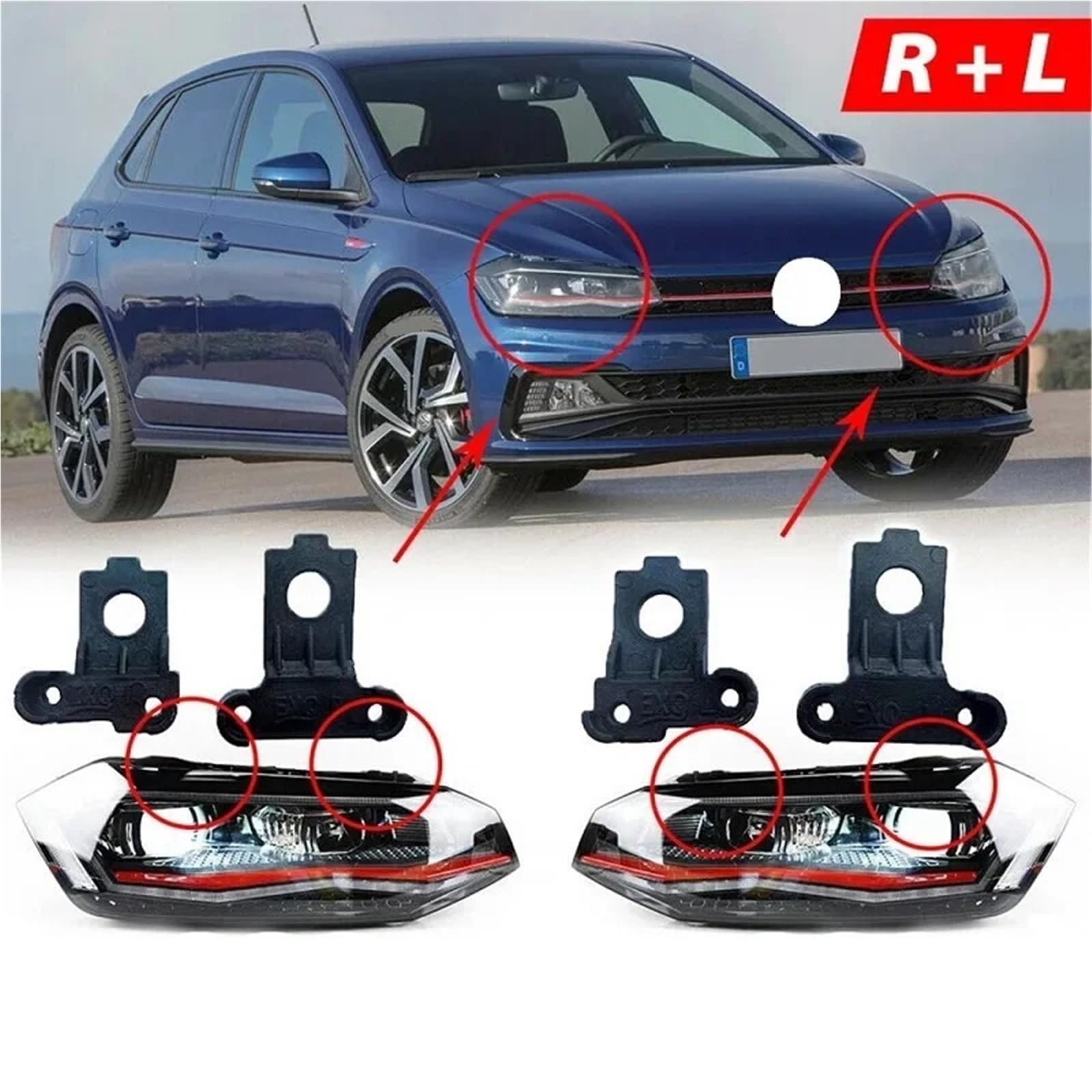 Uchwyt Montażowy Pasuje do VW POLO 2016-NOWSZE Uchwyt reflektora Pazur Części naprawcze reflektorów samochodowych 2G0998225 2G0998226 Lewy i prawy(Left Right)