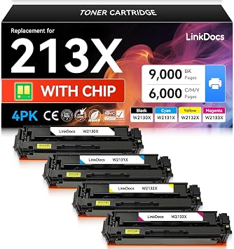 LinkDocs 213X W2130X W2131X W2132X W2133X High Yield Toner Cartridge Use for HP Enterprise 5700 MFP 5800 6700 6701 6701dn MFP 6800 6801 X55745 X57945 X654 X677 Printers 4 Pakc