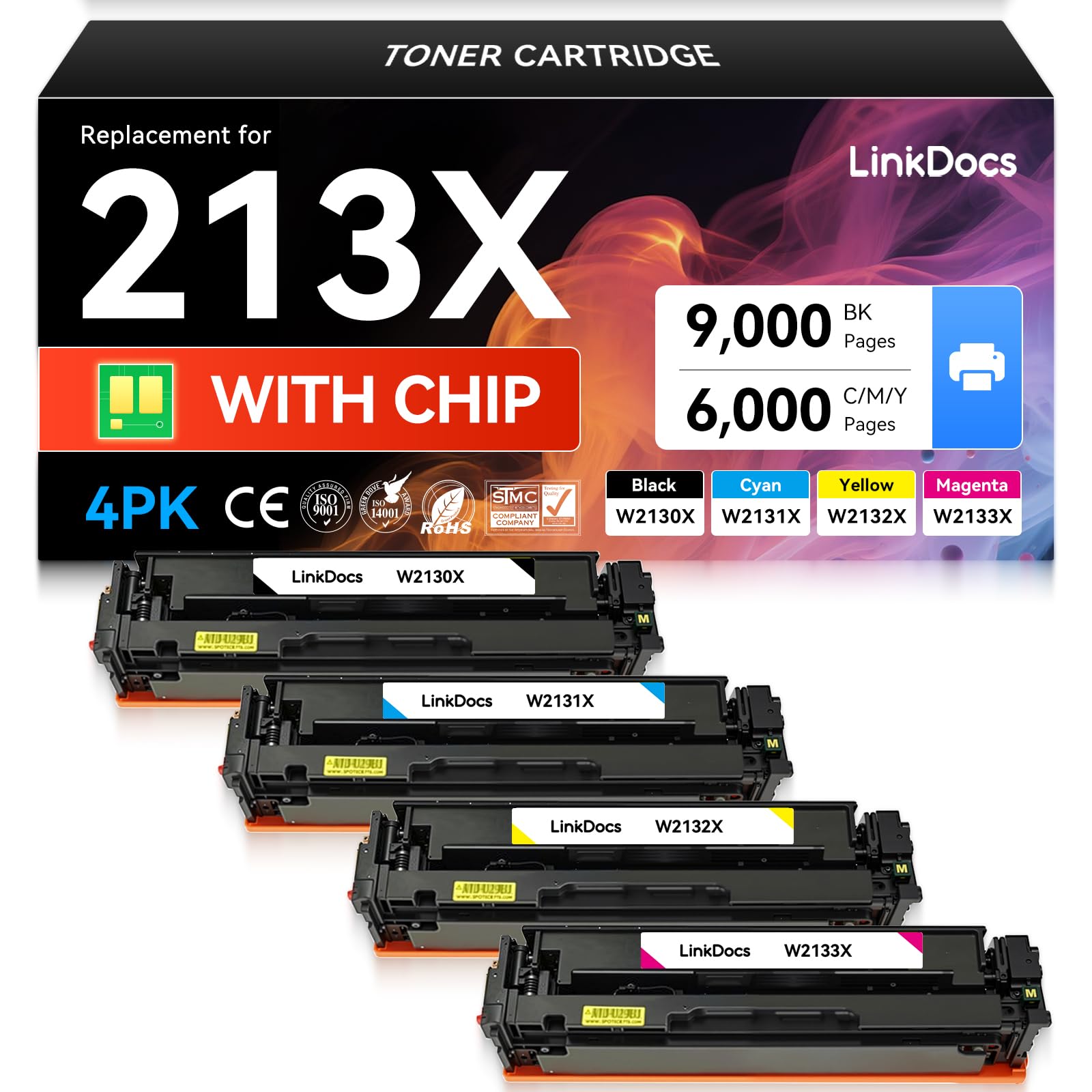 LinkDocs 213X W2130X W2131X W2132X W2133X High Yield Toner Cartridge Use for HP Enterprise 5700 MFP 5800 6700 6701 6701dn MFP 6800 6801 X55745 X57945
