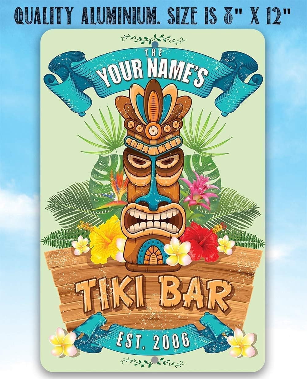 Personalized Tiki Bar Aloha - Unique Tiki Bar Outdoor Patio, Swimming Pool Accessories and Bar Decor, Hawaiian Theme Party Decoration, 8x12 or 12x8 Use Indoor or Outdoor Metal Tin Sign