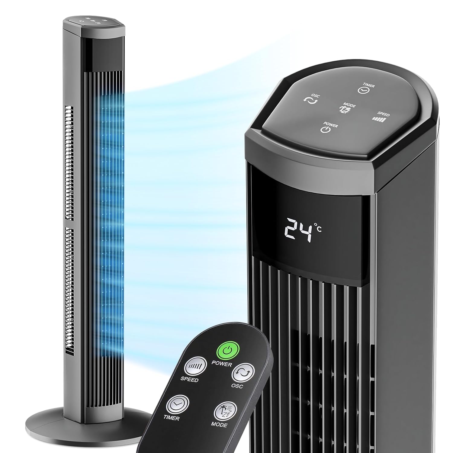 Magshion 38 Bladeless Oscillating Tower Fan with Remote 8-Speed Quiet Cooling Fan for Bedroom Living Room Gray