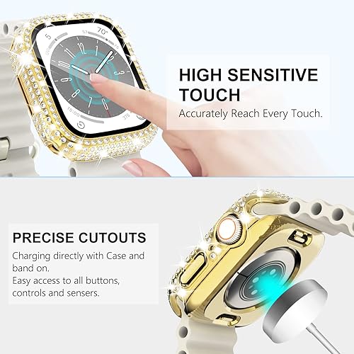 Vista 95 de WINGLE Paquete de 10 fundas protectoras de pantalla para Apple Watch de 1.575 pulgadas SE 3/2/1 Series 6 5 4 con vidrio templado, carcasas Paquete