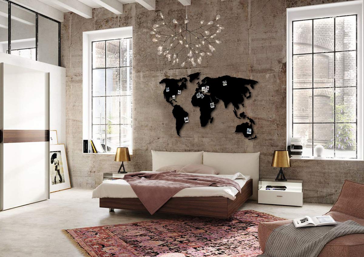 Decorizzly® Weltkarte aus Metall Magnettafel Wanddeko,120cm x 65cm Moderne und Einzigartige Wanddekoration, Hauptzusatz, Dekoration World Map magnetisch (3D Karte)