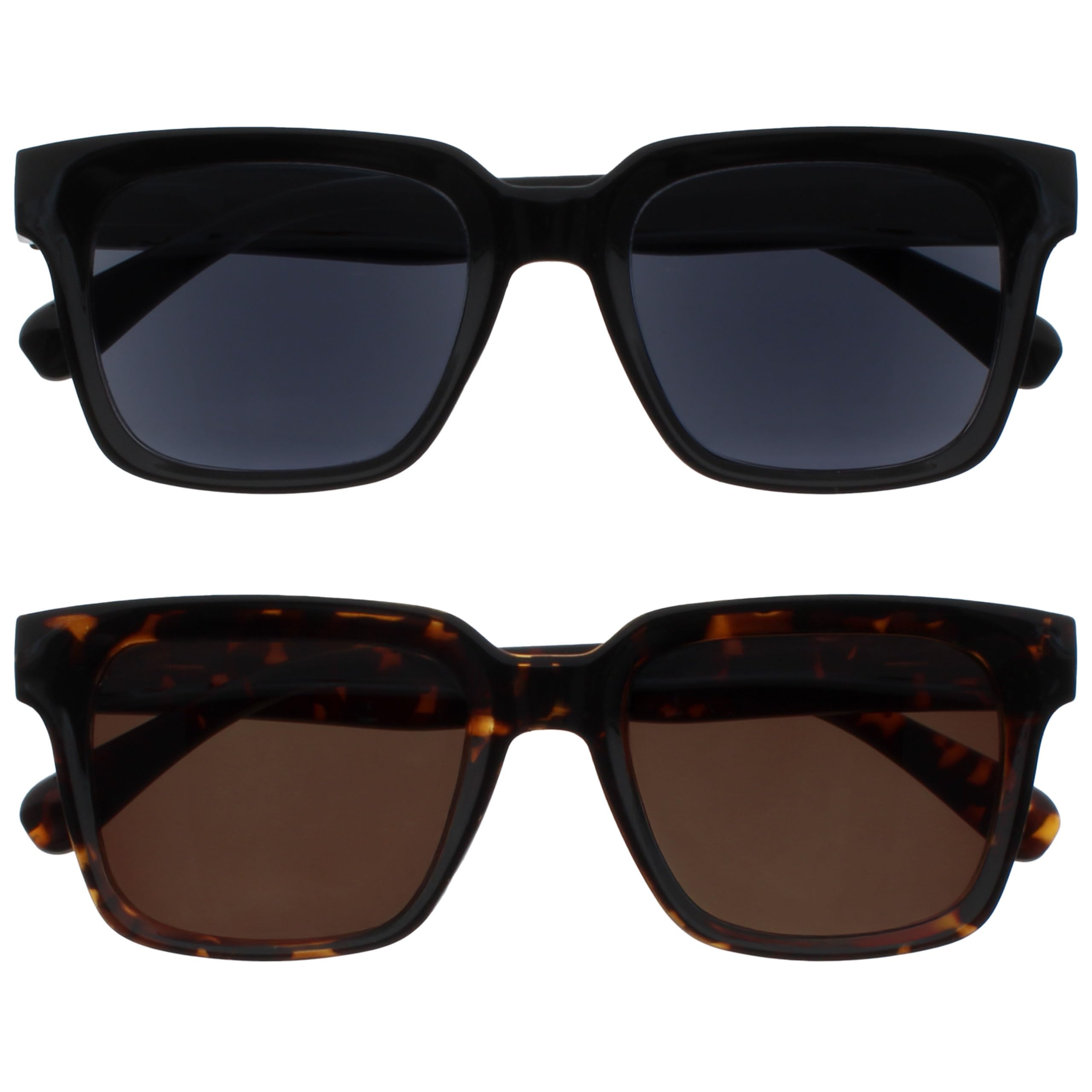 OPULIZE ERA Sunglasses for Men & Women - Black & Brown Tinted Lens - 2 Pack - Anti - reflective Polarised Lenses With UV400 Protection - Oversized Rectangular Frame - Black/Brown +0.00