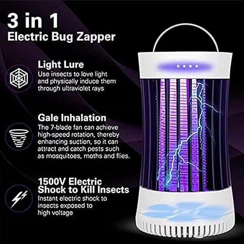 Miniatura 2 de Bug Zapper InteriorExterior, Atracción UV+Trampa de Insectos Inhalación de Viento, Lámpara Atractiva de Plagas Portátil Recargable Ecológica para