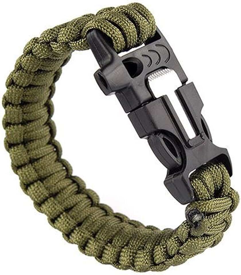 Pulsera Paracord 3 en 1 militar fuego silbato supervivencia Survival verde ET103, 22.5 cm, Acrilonitrilo butadieno estireno Nailon Piedra