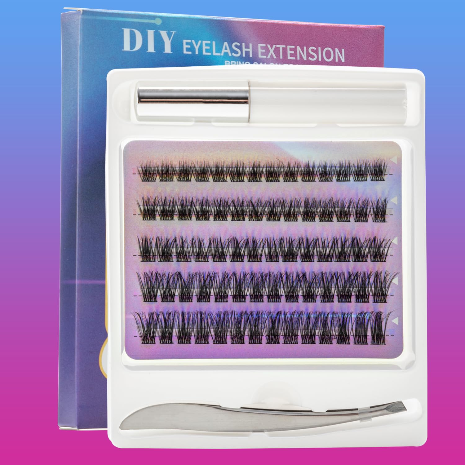 Photo 1 of Cluster Lashes Eyelash Extensions C Curl Natural Look Cotton-Plastic Band DIY Individual lashes Clusters False Eyelashes with Tweezers 70pcs(Natural, C-8-16 MIX)