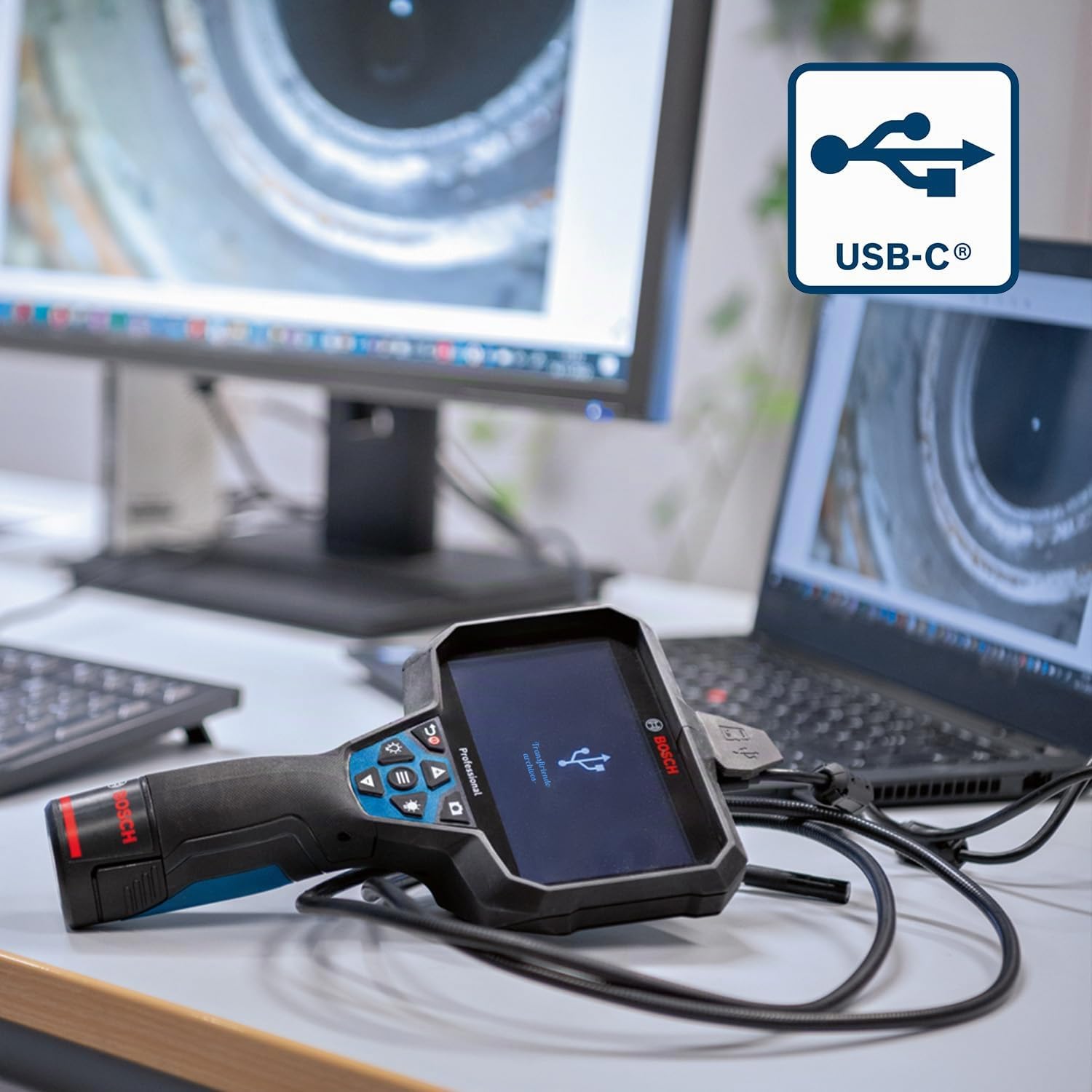 Bosch Professional Cámara de inspección GIC 12V-5-27 C (longitud del cable: 150 cm, función de orientación AutoUp, pantalla de alta resolución: pantalla de 5" 1280x720 px, en caja de cartón)