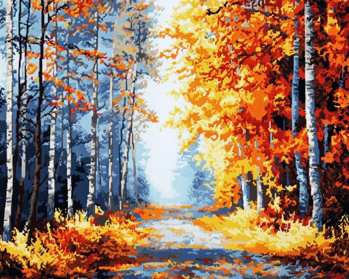 AxiangziK Cross Stitch Kits for Adults Beginners,Autumn Forest Landscape 12x16 Inch Stamped Embroidery 11CT Needlepoint Kits Fun DIY Crafts Home Decor & Craft Gifts