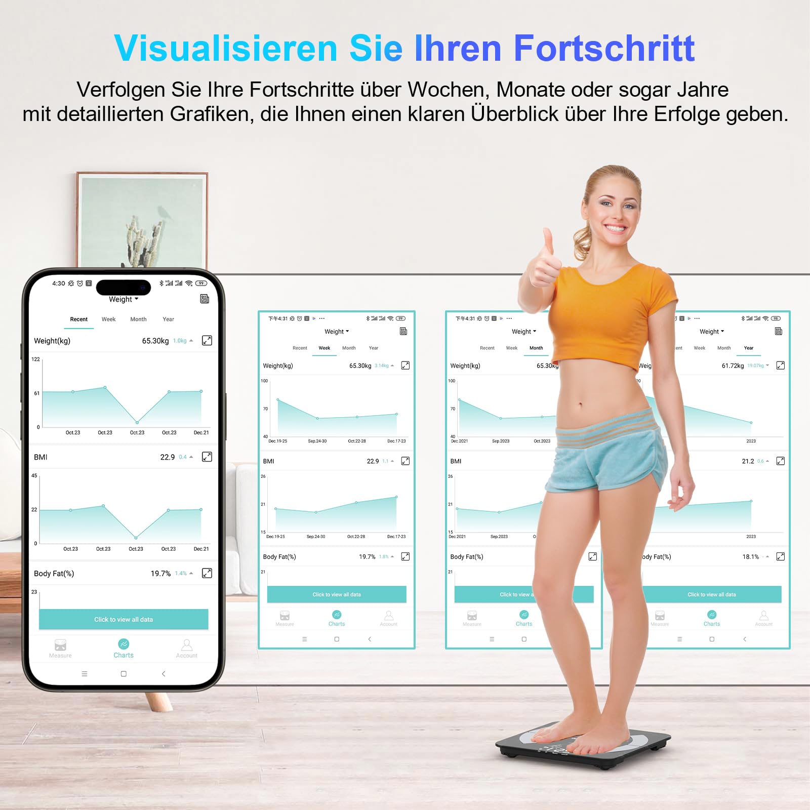 Körperfettwaage, Bluetooth Personenwaage mit App, Smart Digitale Waage für Körperfett, BMI, Gewicht, Muskelmasse, Wasser, Protein, Skelettmuskel, Knochengewicht, BMR, Marmor Schwarz
