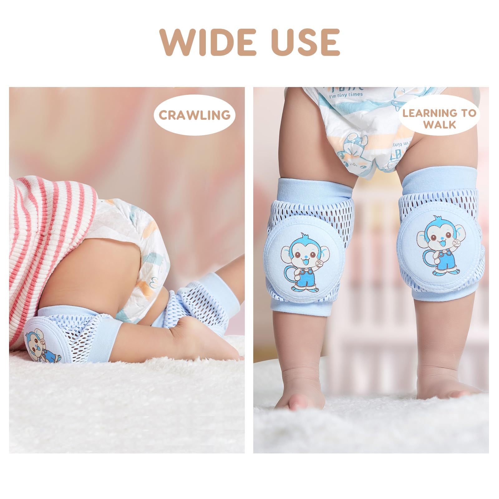 SONARIN 4 Paia Ginocchiere per Gattonare Bambini,Estive Ginocchiere per Bambini Traspiranti Ginocchiere Neonato Elastiche Scaldamuscoli Morbide Confortevole per Bambini Bambine