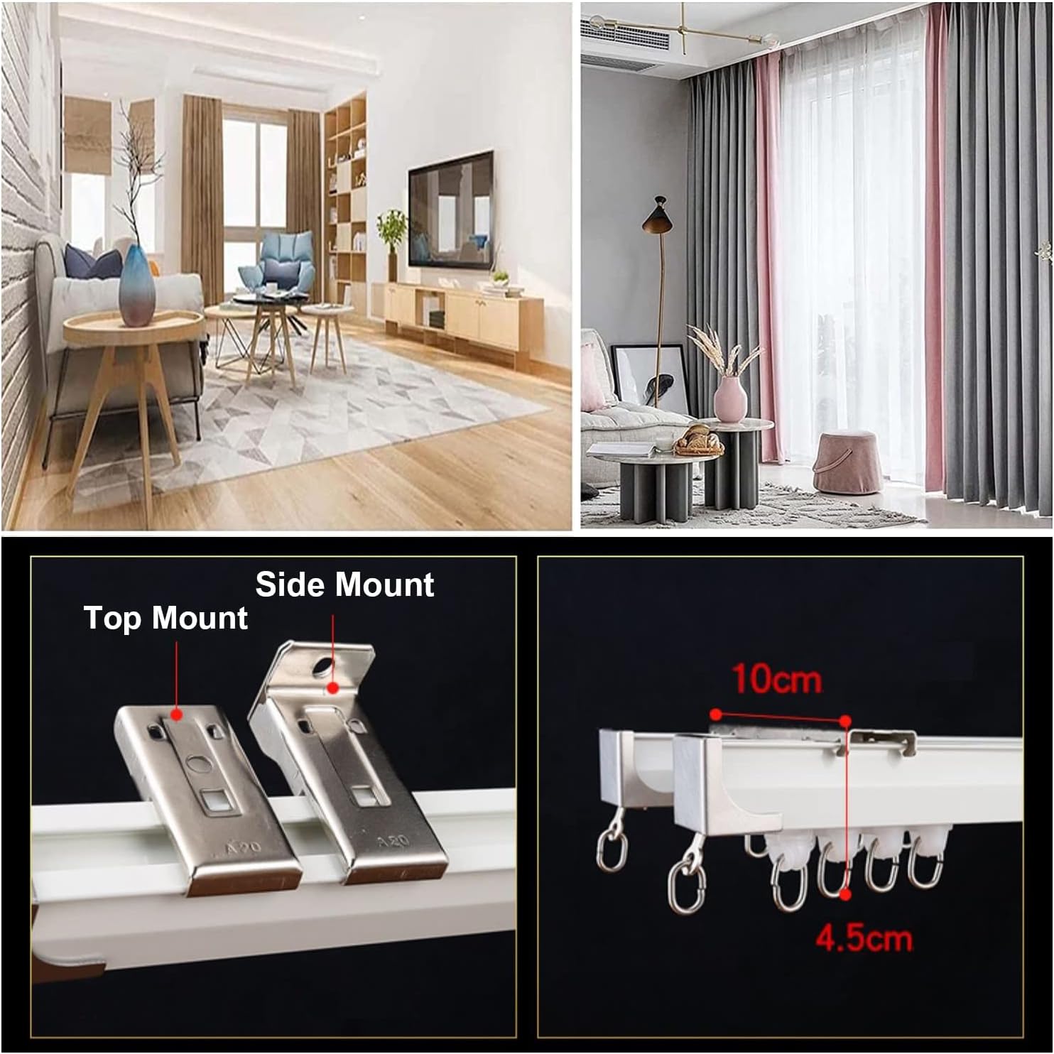 Heavy Duty Double Track Curtain Rails Kit - 100cm (3.3ft) Ceiling/Wall Mount, Durable Conjoined Design with Double Row Pulley System, Easy Installation for Smooth Curtain Movement