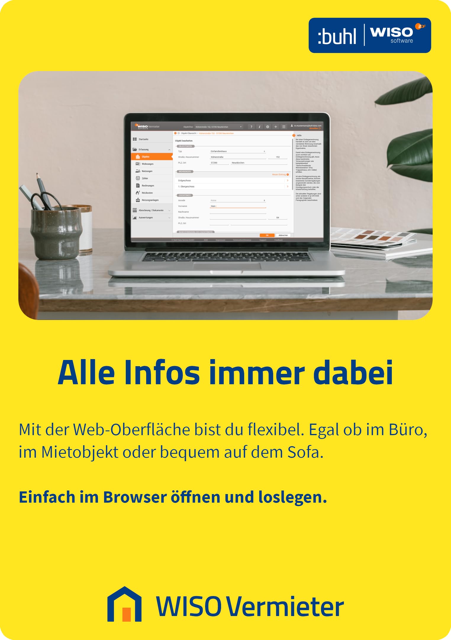 WISO Vermieter 365 | Aktuelle Version | Alle Abrechnungszeiträume | Nebenkosten und Heizkosten korrekt abrechnen | Für private Vermietung | Web-Version inkl. Windows Download |
