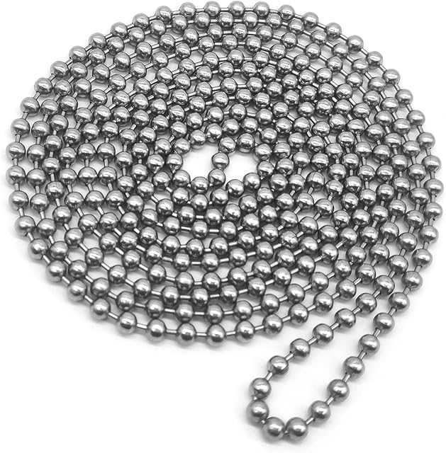 ALLY-MAGIC 4.5mm Metal Beaded Roller Blind Chain Extension Cord, 2 Meter/6.6 Feet Stainless Steel Ball Bead Chain Beaded Ball Roller Chain Silver Y5YBZL