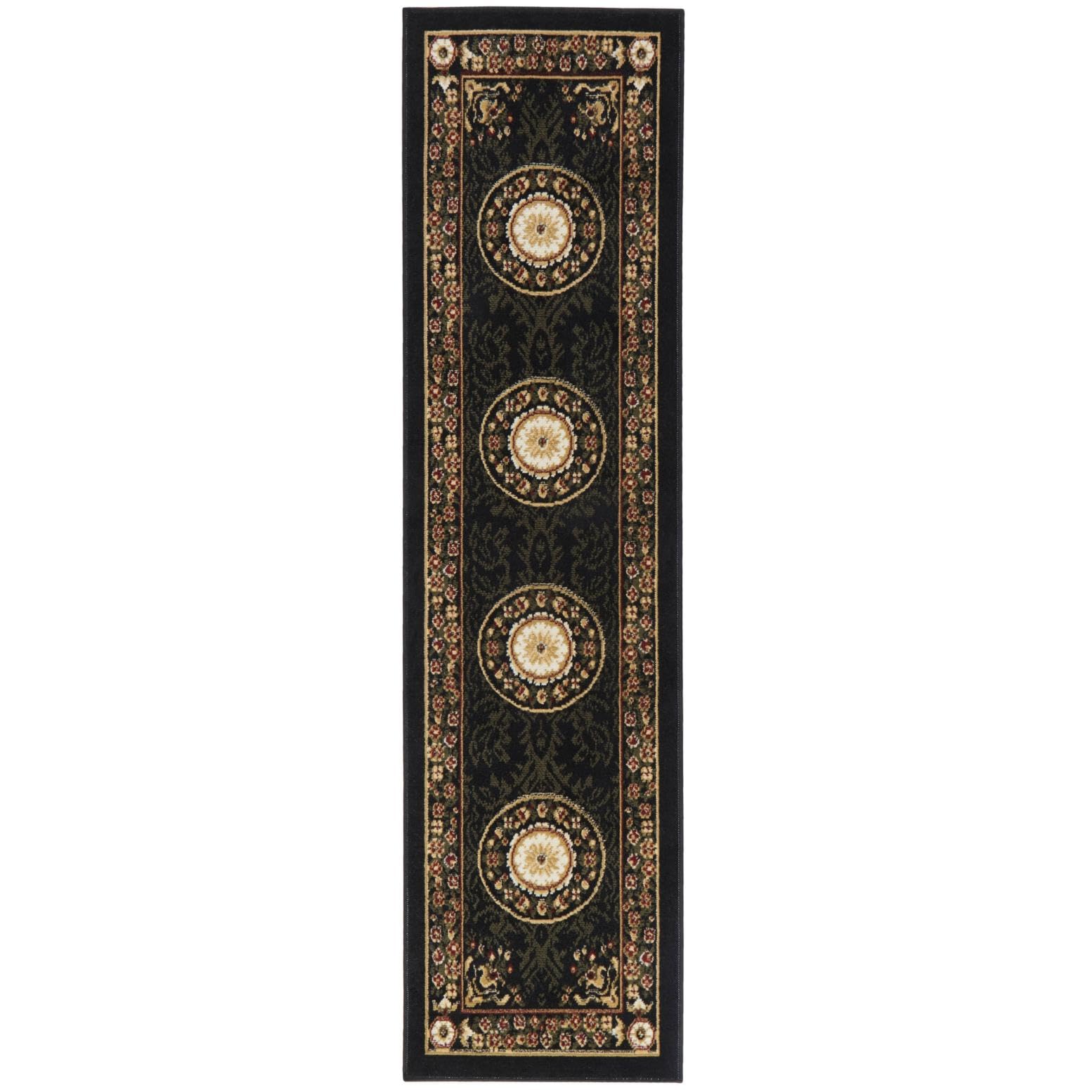 Home Dynamix Optimum Athens Area Rug 1'9" x7'2", Updated Oriental Medallion, Black/Beige