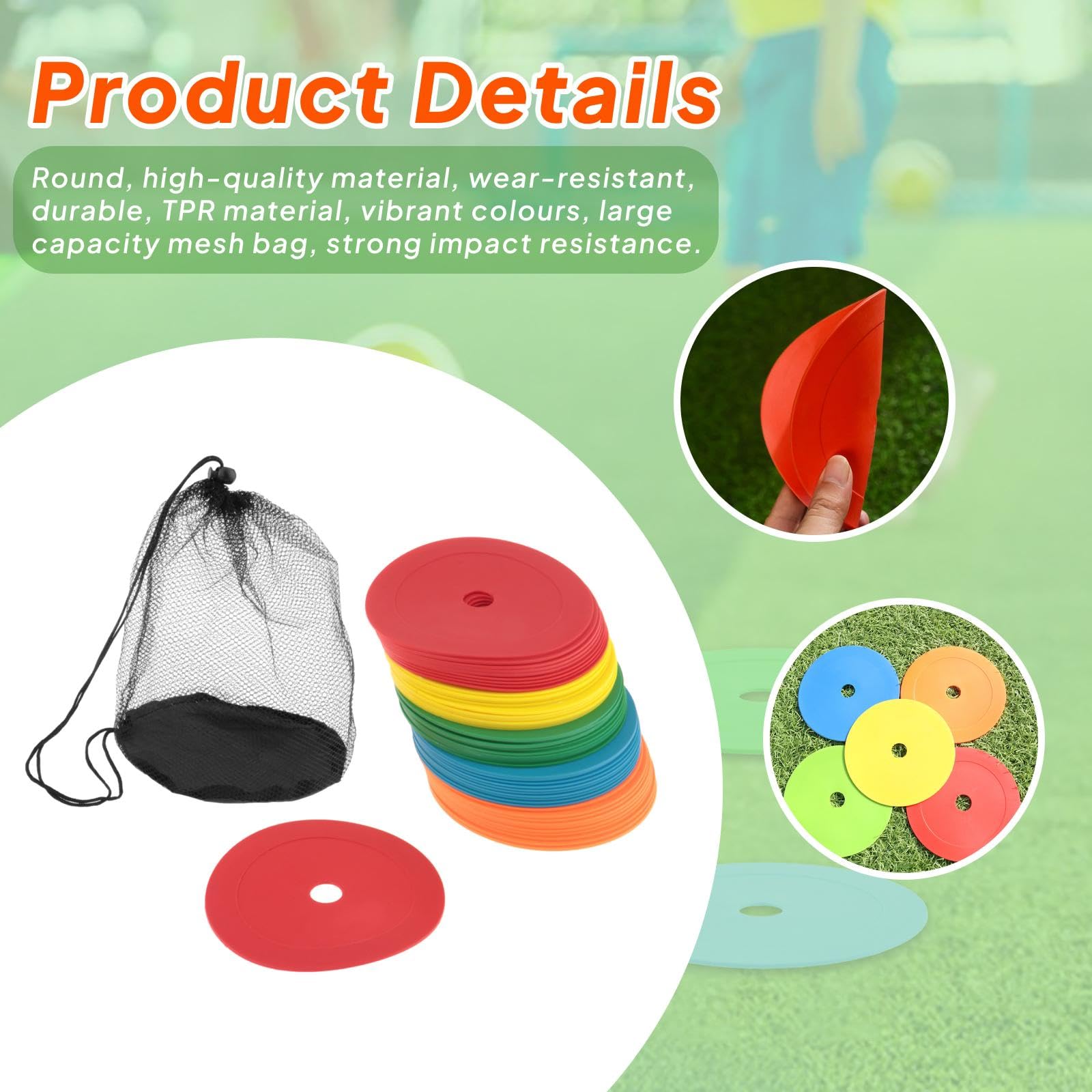 perfk Lot de 50 Cônes Plats Antidérapants de 15,3 cm, Plots de Marquage pour Football Cône, Plots Sport avec Sac en Filet, pour Le Football, L'entraînement Sportif, Le Volley-Ball et Le Basket-Ball