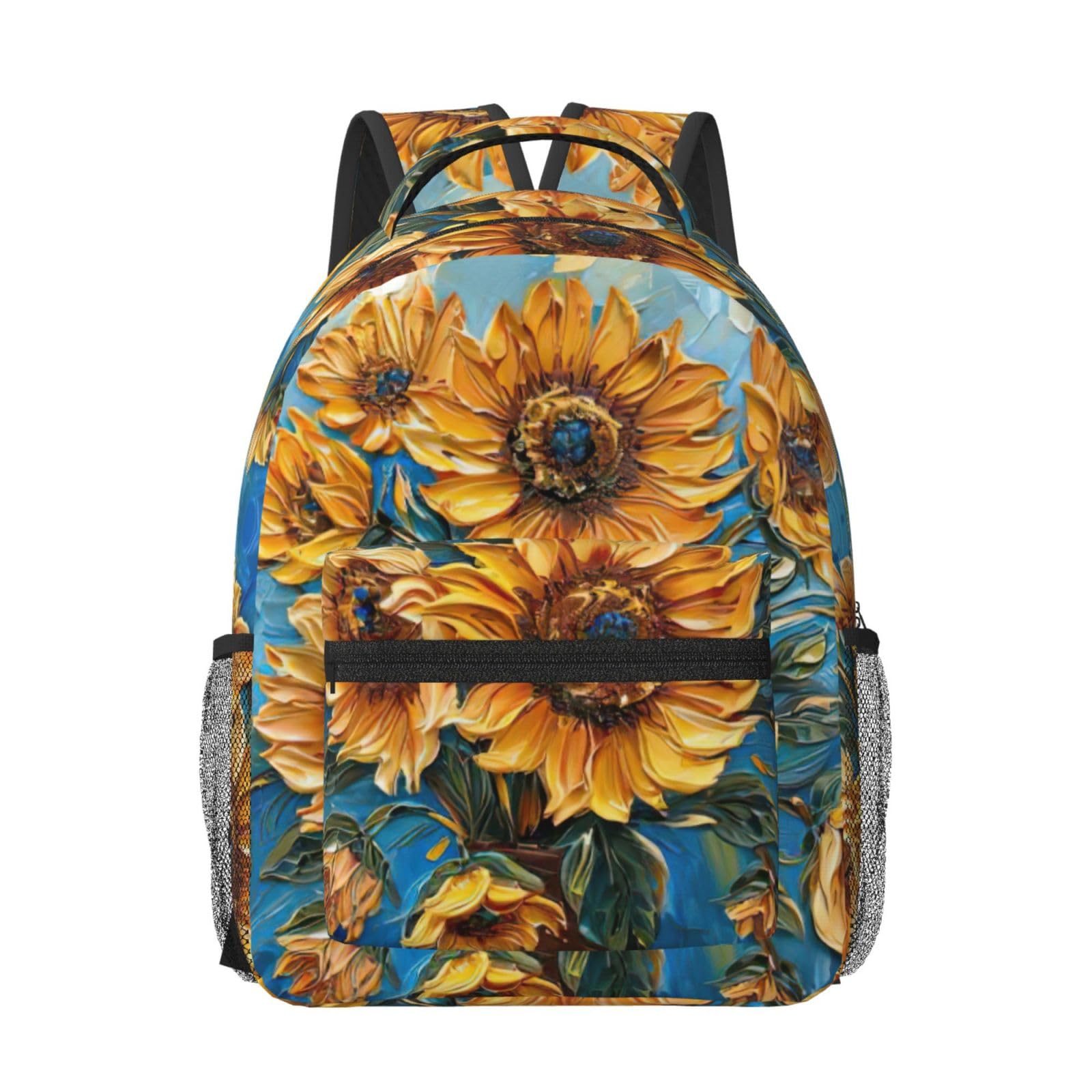 Sac à dos ordinateur portable noir imprimé tournesol pour voyage et travail universitaire - 8
