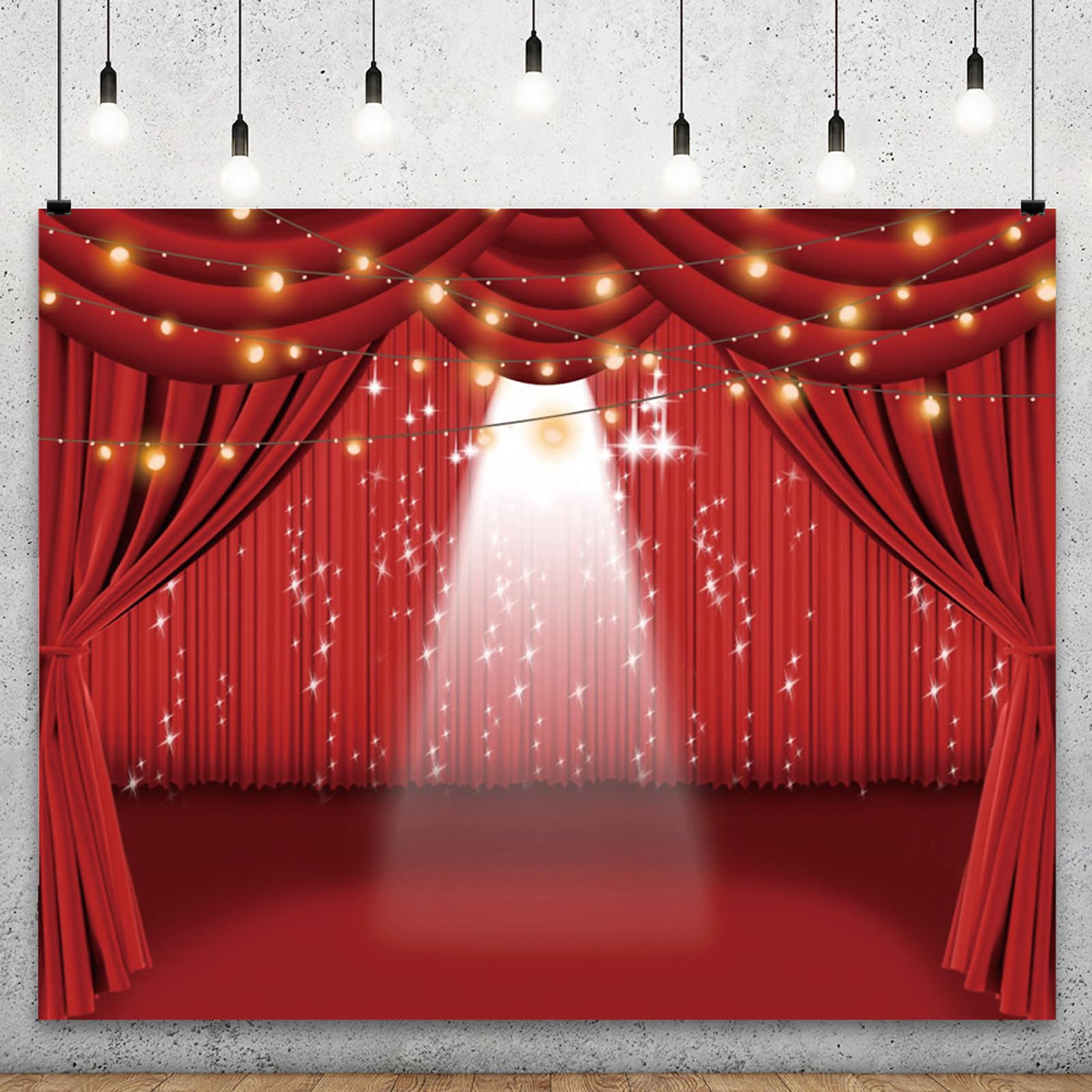 YongFotoRed Curtain Stage Backdrop 8x6ft Theater Stage Spotlights Photography Background Business Event Prom Party Evening Carnival Festival Celebration Show Decor Banner Photo Studio Booth Props