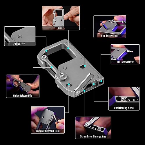Miniatura 4 de MecArmy EH4 - Destornillador de bolsillo multiherramienta 4 en 1 de titanio con 3 puntas de doble extremo, versátil llavero EDC de liberación rápida