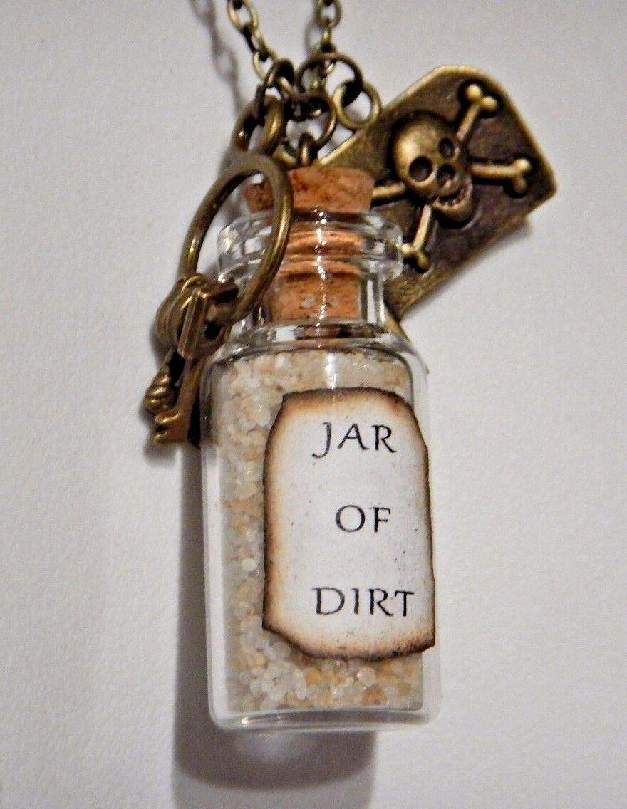 Bronze Pirate Charm Necklace jar of Dirt Keys Jolly Roger Skull Ship Flag Bottle Pendant Vial Sand