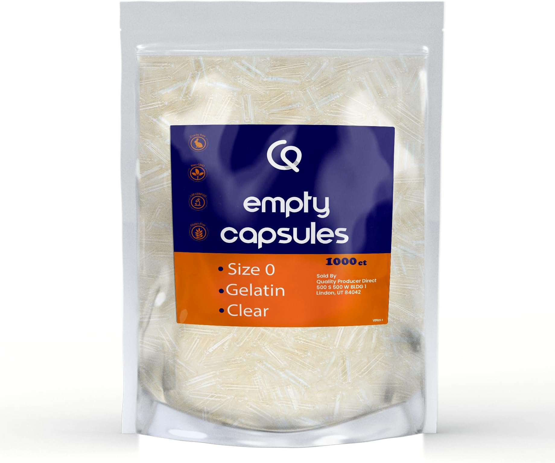 Empty Gelatin Capsules, 1000 ct Fillable, Size 0, Clear, Food-Grade, Gluten-Free Gel Caps, Resealable Bag