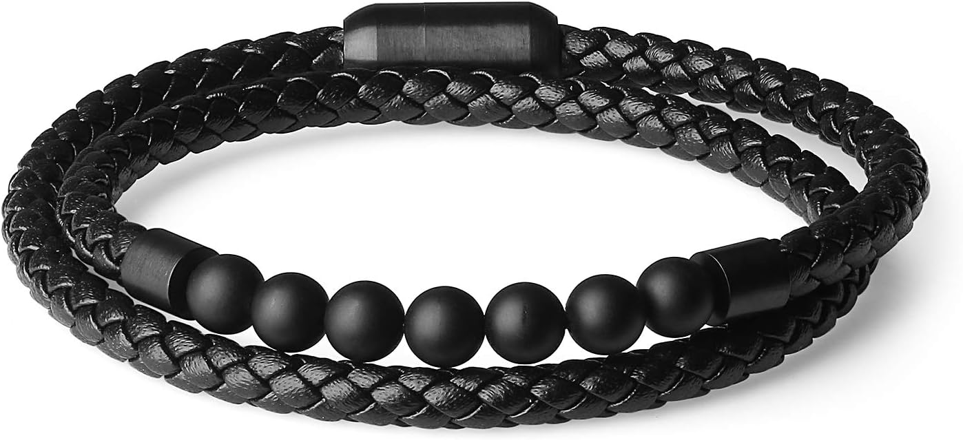 COAI Onyx Stone Beaded Leather Bracelet for Men