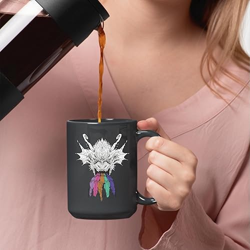 Miniatura 3 de Dragon Roaring Rainbow Gift for Fantasy Fans with Rainbow Dripping From Its Mouth 11oz 15oz Black Coffee Mug