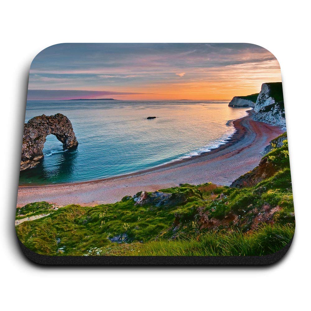 Destination Vinyl Ltd Multicolor 1 X Square Mdf Fridge Magnet - Durdle Door Sunset Beach England 16182