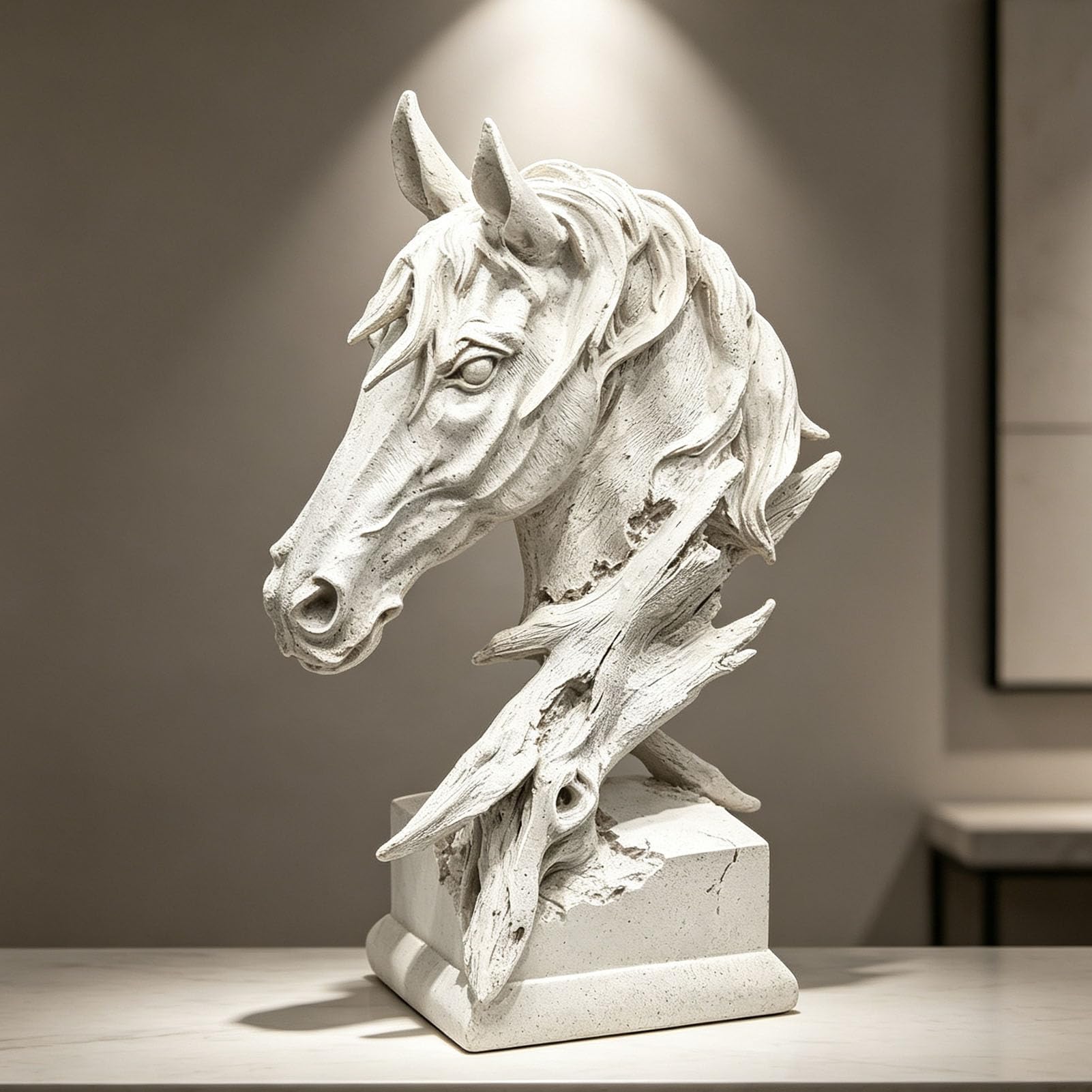 Escultura de Resina de Estatua de Cabeza de Caballo con Acabado de Piedra