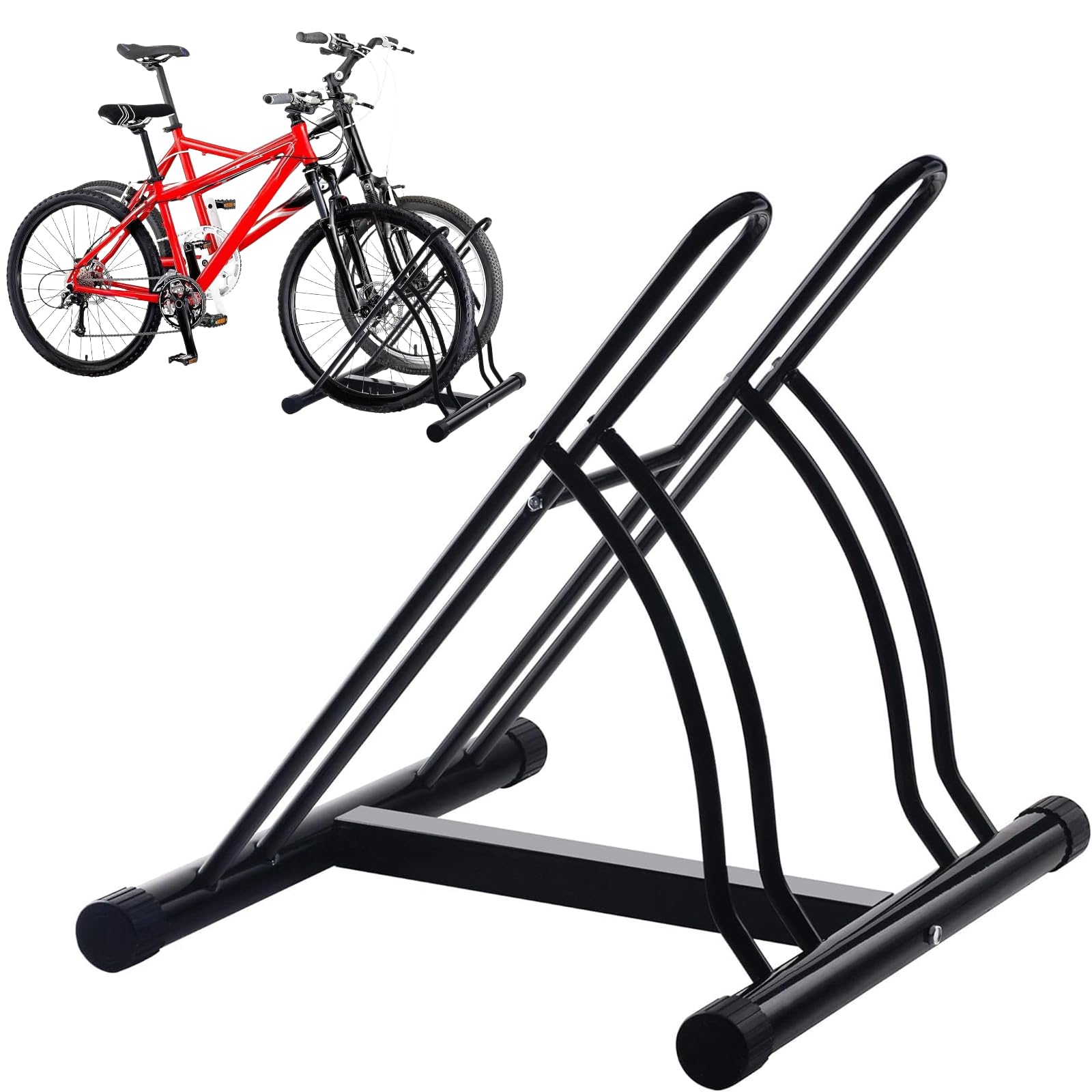 THE WHITE SHOP 2 Bicycle Floor Type Parking Rack Stand, Cycling Rack Storage Organizer w/ 2 Portion, Bicycle Floor Stand Bike Parking Rack Garage Bike Storage Stand Indoor Garage Storage