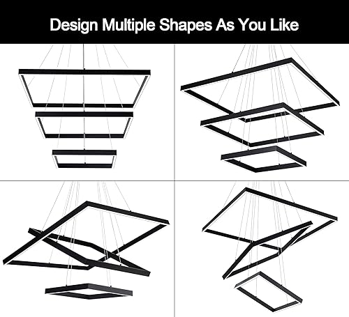 Miniatura 2 de Lámpara de araña LED 3 anillos cuadrados moderna, iluminación colgante LED regulable, lámpara colgante de techo para comedor, sala de estar, cocina,