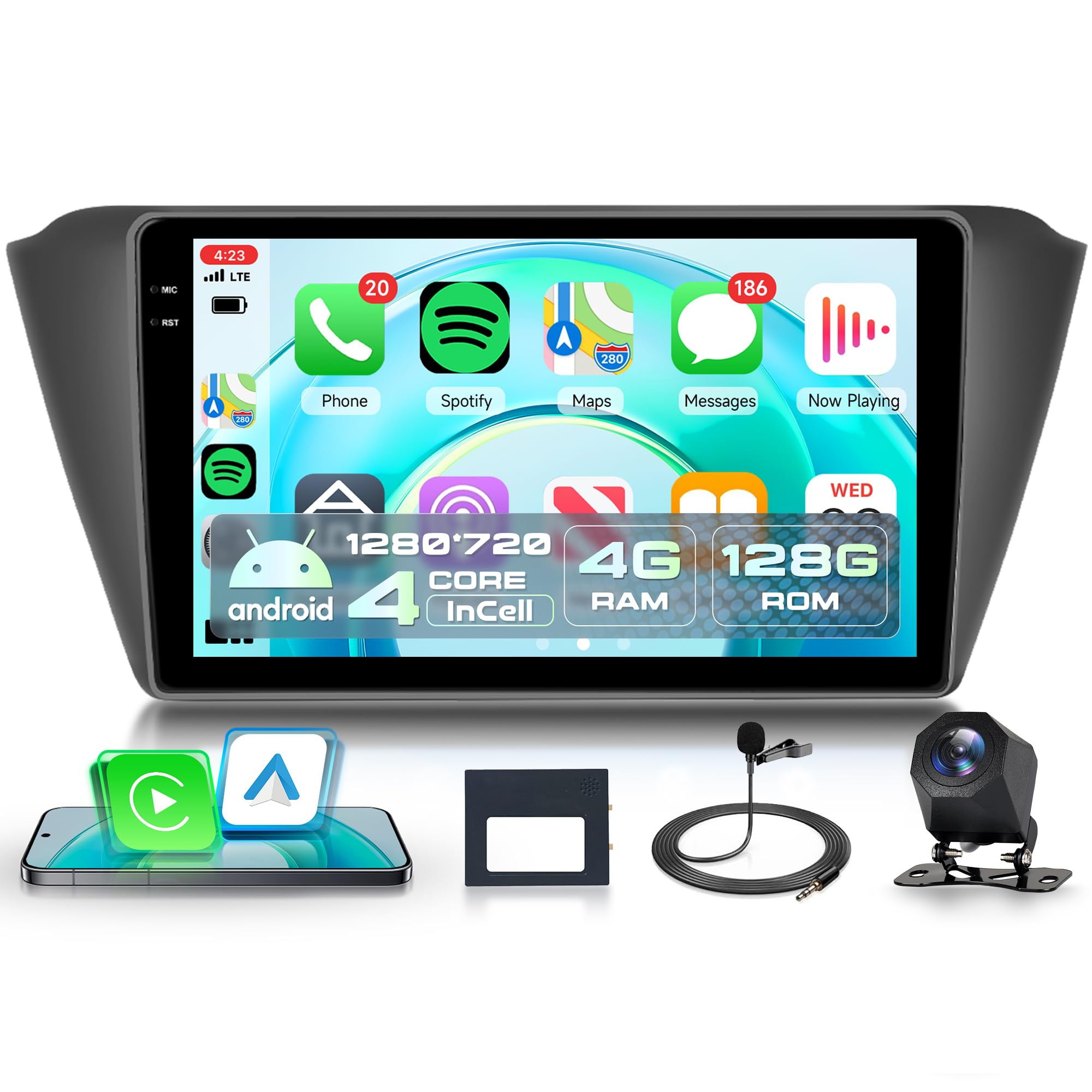 4G+128G Inalámbrico Carplay Android Radio Coche para Skoda Fabia 3 III 2015-2019 9 Pulgadas Incell Pantalla Radio Coche Android Auto GPS Navi WiFi Mirror Link Bluetooth FM/RDS EQ/SWC Cámara Trasera