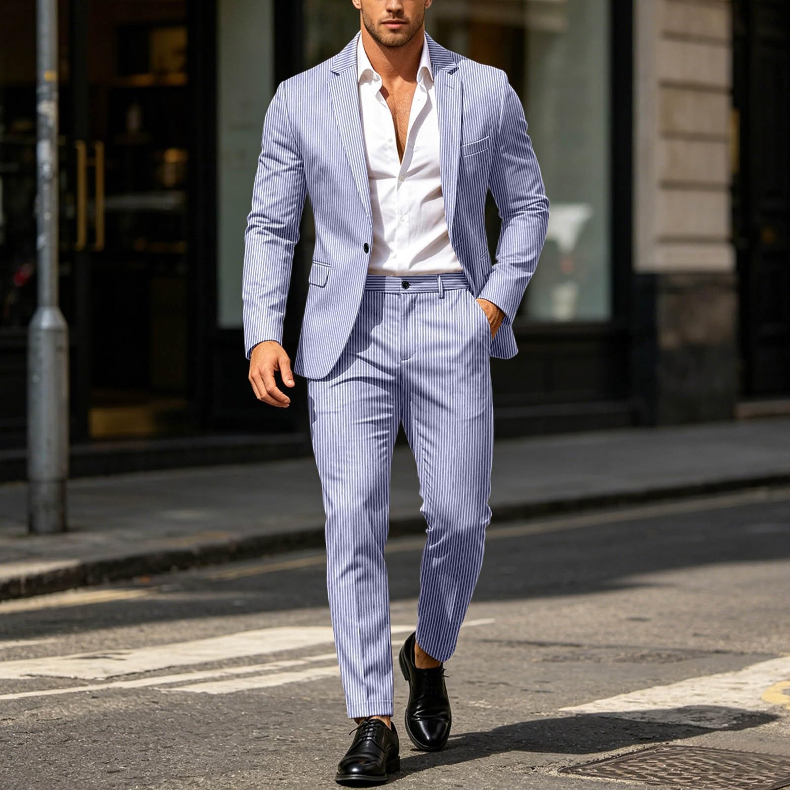 Traje Hombre Slim Fit 2 Piezas Chaqueta Elegante Pantalon Conjunto Evento Boda Business Fiesta Oficina Ceremonia Formal Moderno Smoking Clasico Casual Trabajo Verano Talla Grande A15