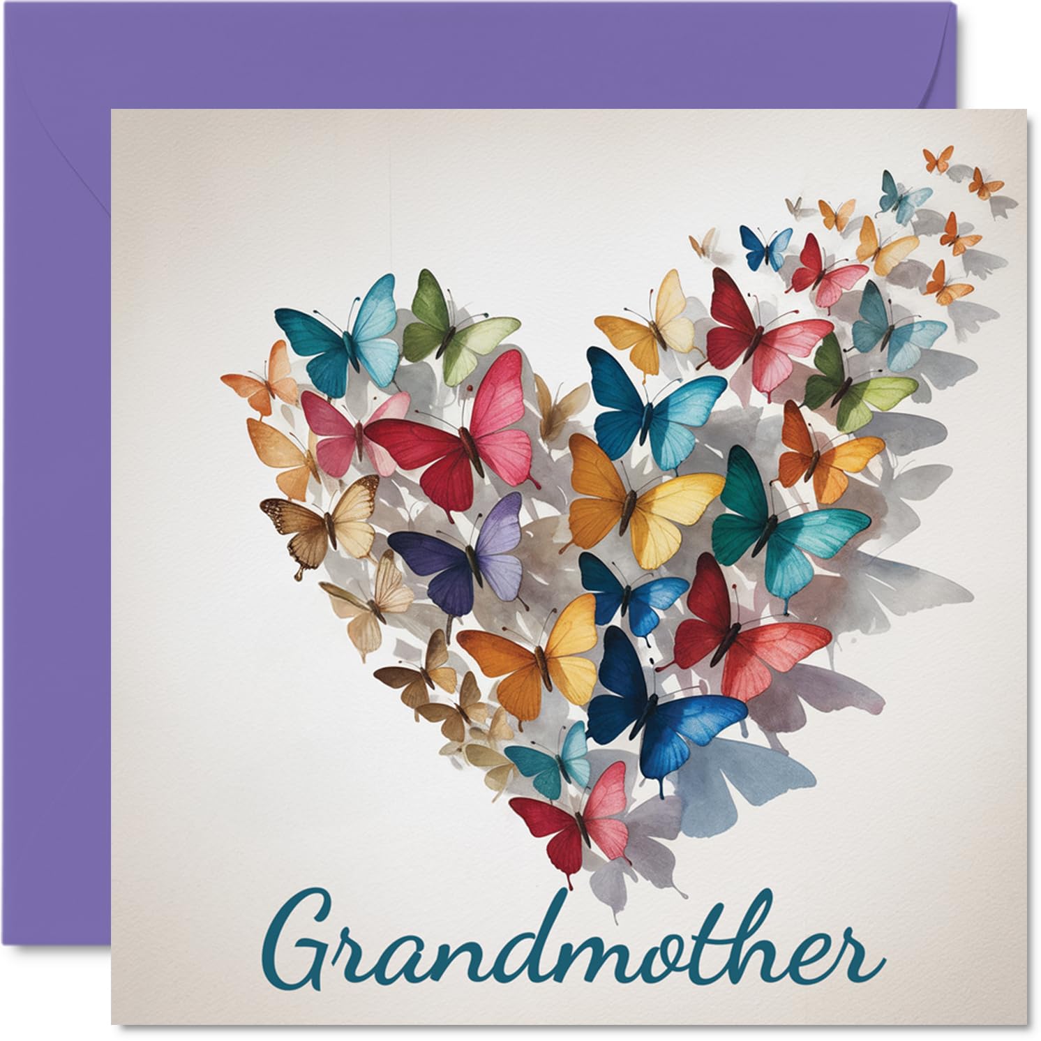 Grandmother Birthday Card - Elegant Butterfly Heart - Happy Birthday Card for Grandmother from Grandson Granddaughter, 145mm Beautiful Sentimental Bday Greeting Cards